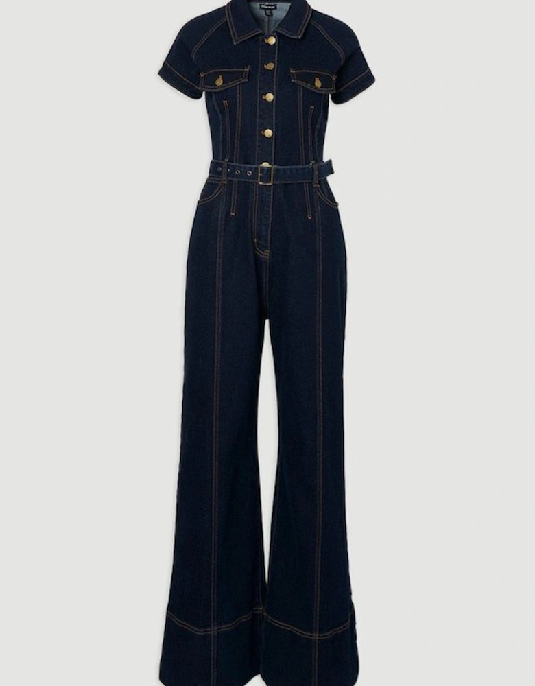 Denim Corset Waist Detail Wide Leg Jumpsuit