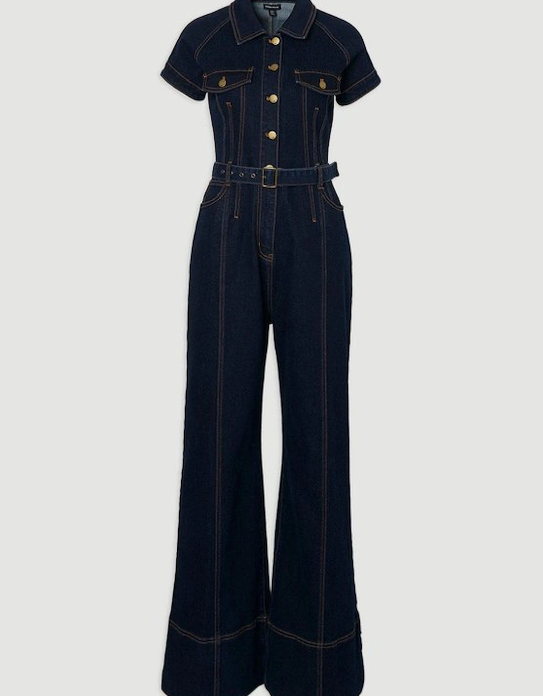 Denim Corset Waist Detail Wide Leg Jumpsuit