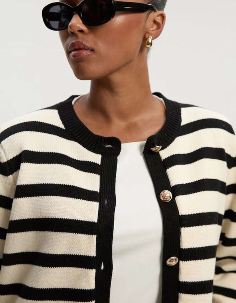 Plus Size Cotton Knit Nautical Boxy Stripe Jacket