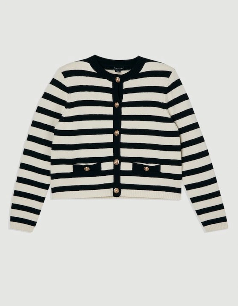 Plus Size Cotton Knit Nautical Boxy Stripe Jacket