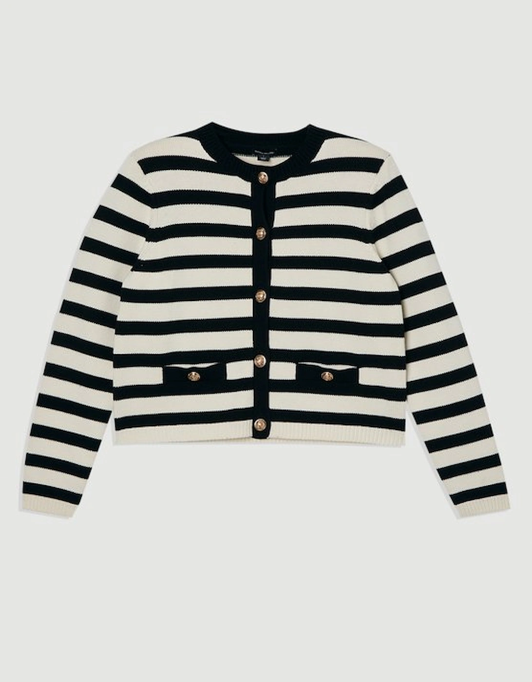 Plus Size Cotton Knit Nautical Boxy Stripe Jacket