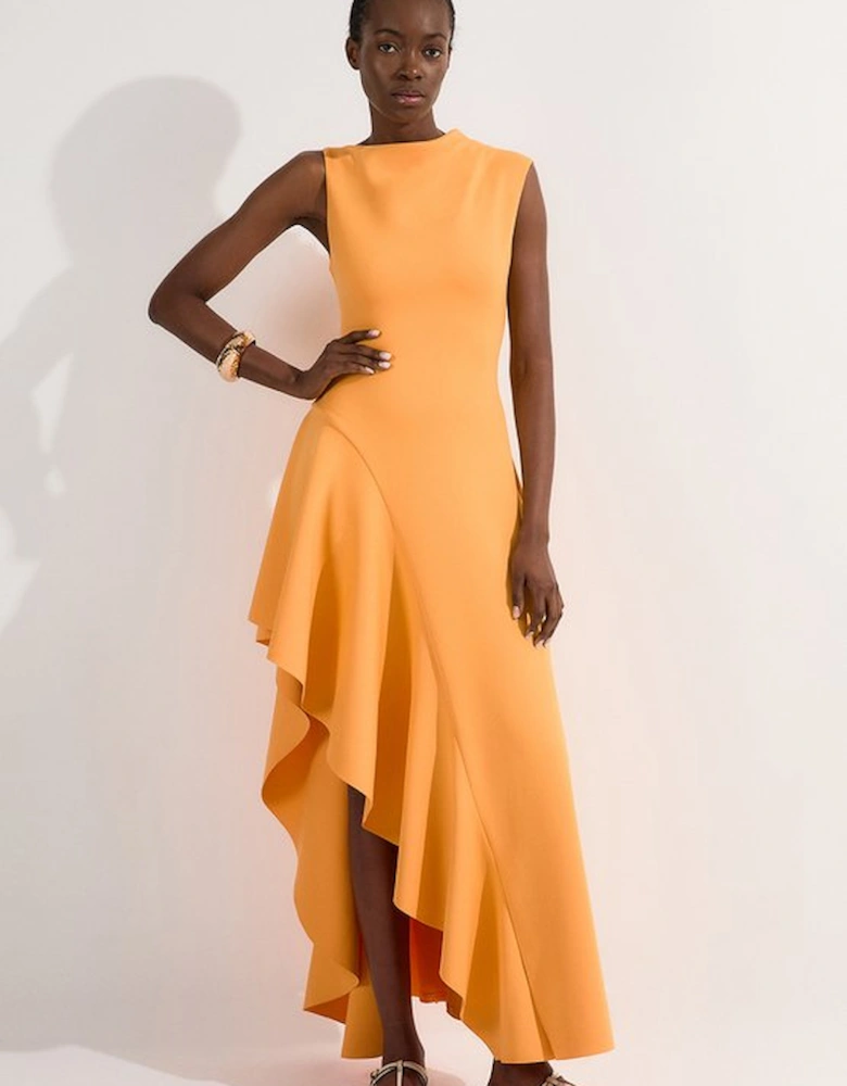 Scuba Drama Ruffle Hem Woven Maxi Dress