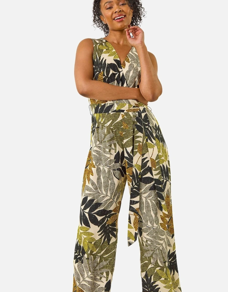 Petite Leaf Print Wrap Jumpsuit