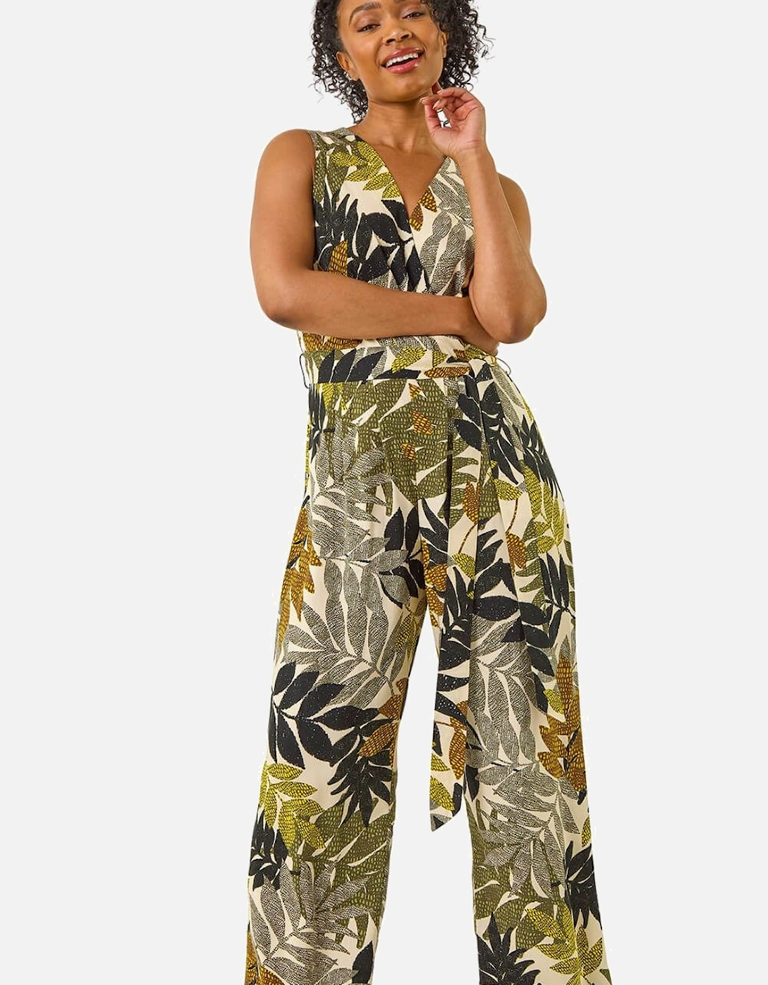 Petite Leaf Print Wrap Jumpsuit, 2 of 1