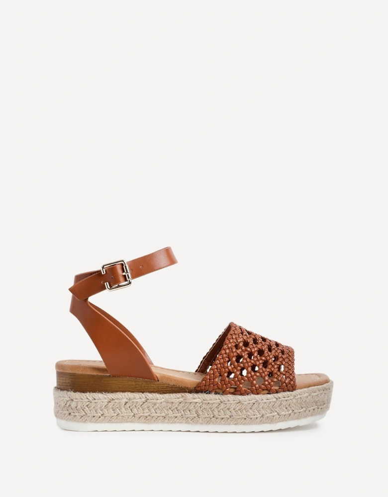 Sundown Tan Faux Leather Handwoven Espadrille Flatform Sandal