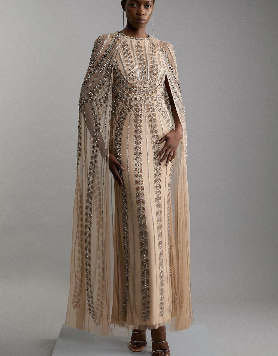 Premium Embellished Cape Maxi Dress, 2 of 1
