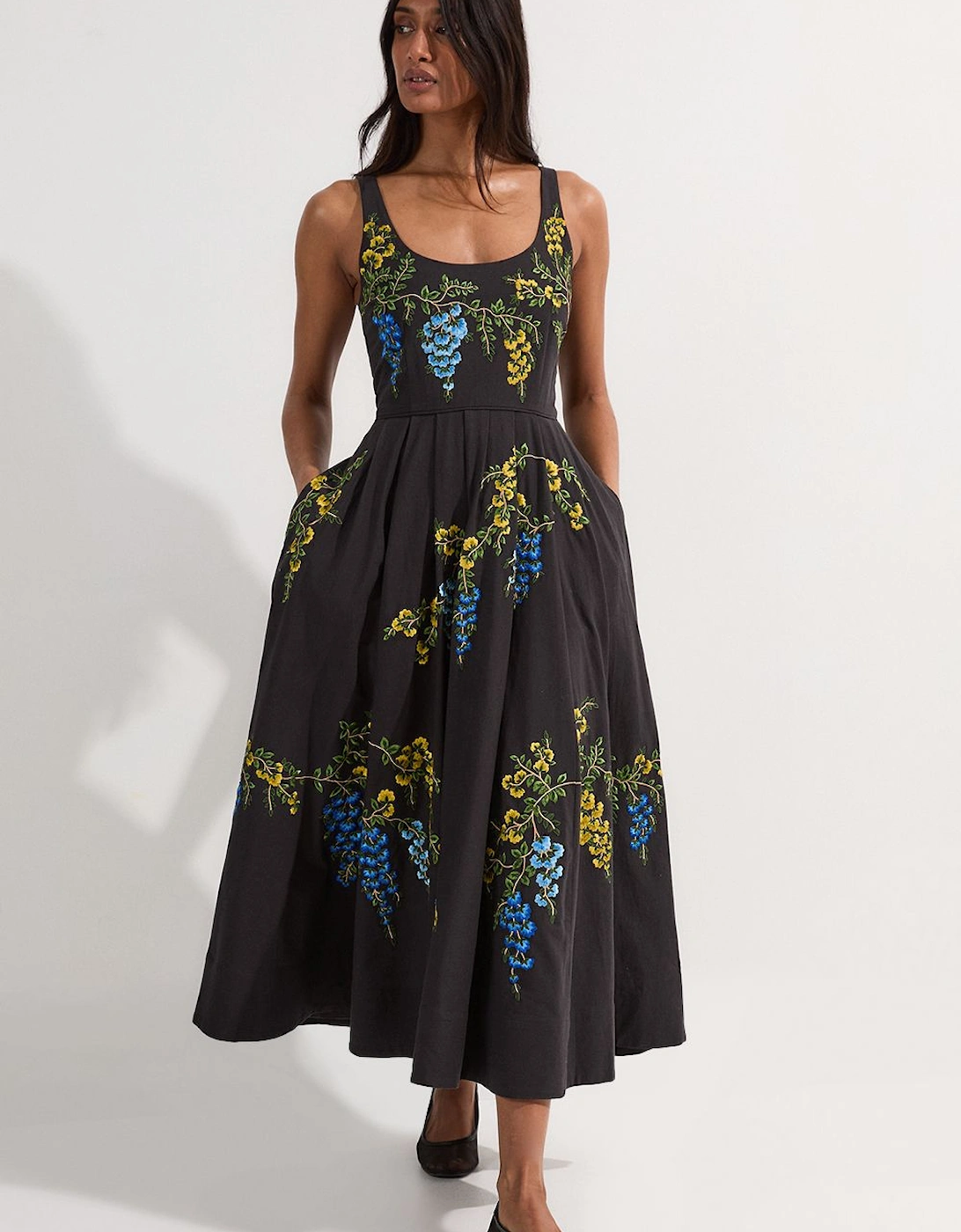 Floral Embroidered Cotton Linen Woven Prom Dress, 2 of 1