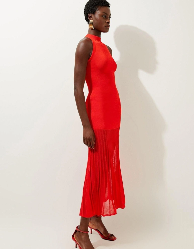 Petite Viscose Blend Knit Halter Neck Sheer Skirt Midaxi Dress