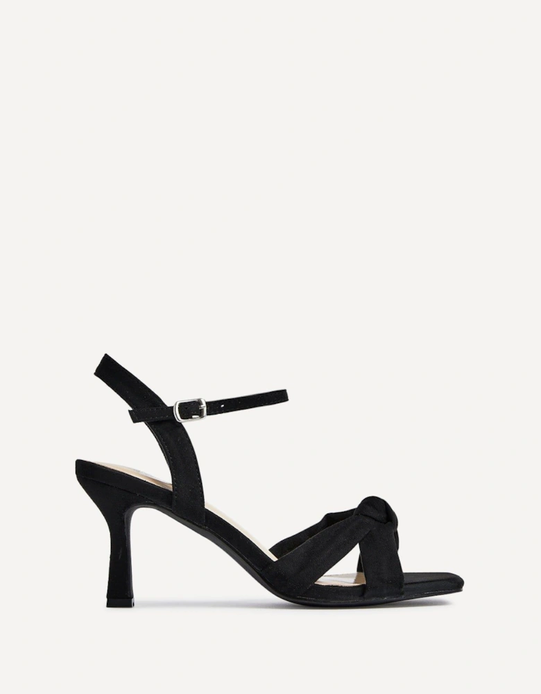 Favour Wide Fit Black Faux Suede Knotted Heeled Sandal