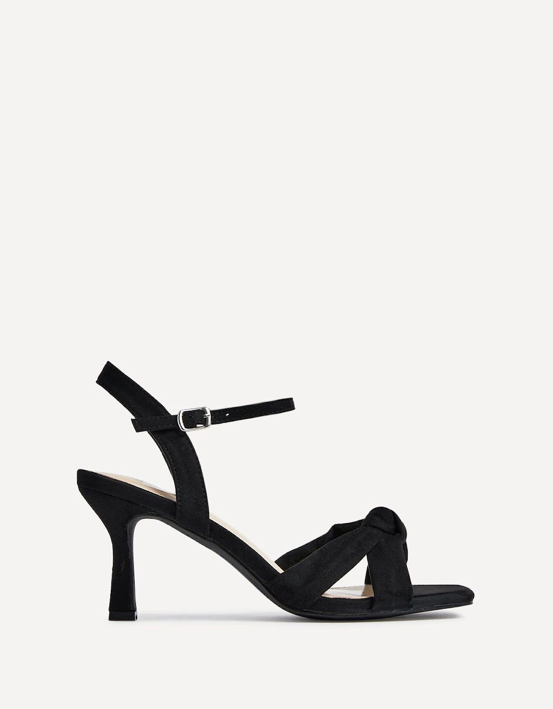 Favour Wide Fit Black Faux Suede Knotted Heeled Sandal, 2 of 1