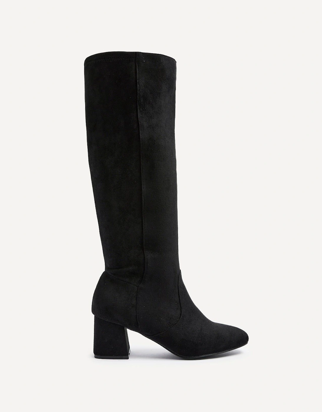 Frosty Black Faux Suede Block Heeled Knee High Boot, 2 of 1