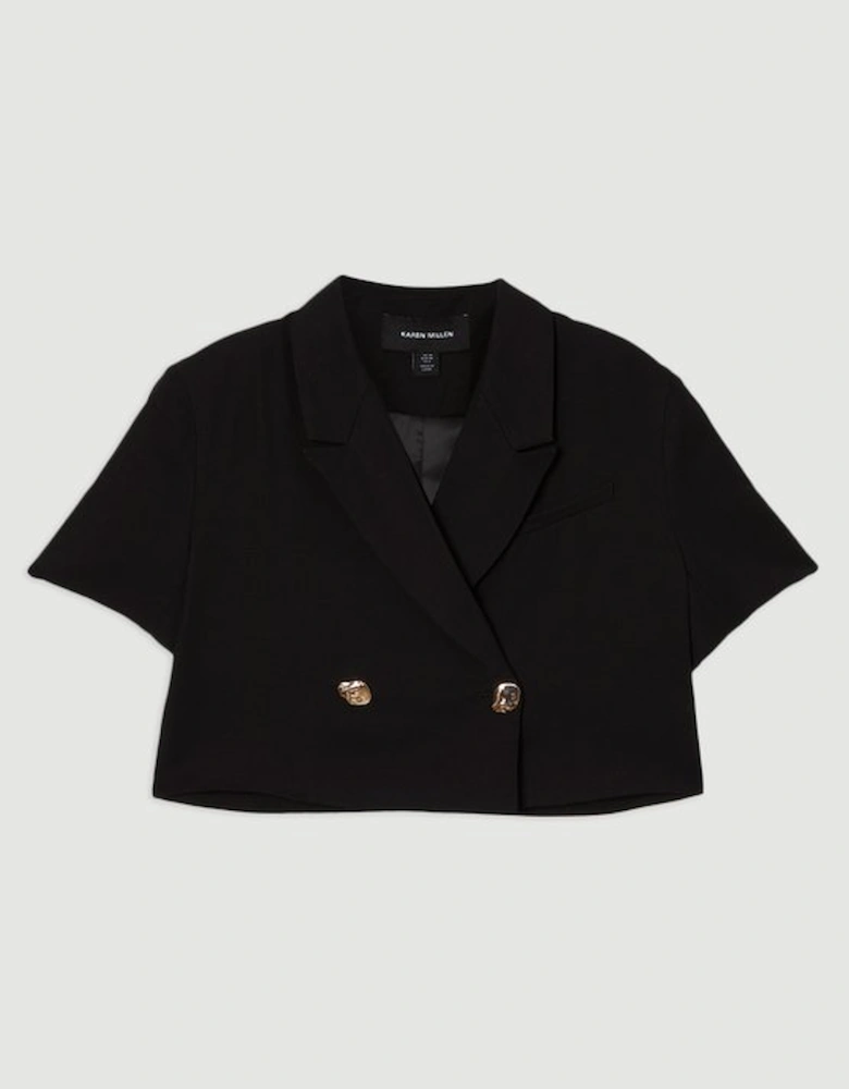 Viscose Linen Tailored Crop Short Sleeve Blazer