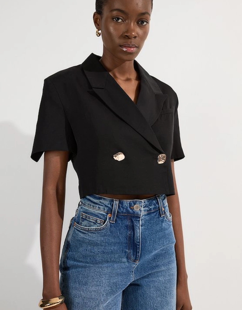 Viscose Linen Tailored Crop Short Sleeve Blazer