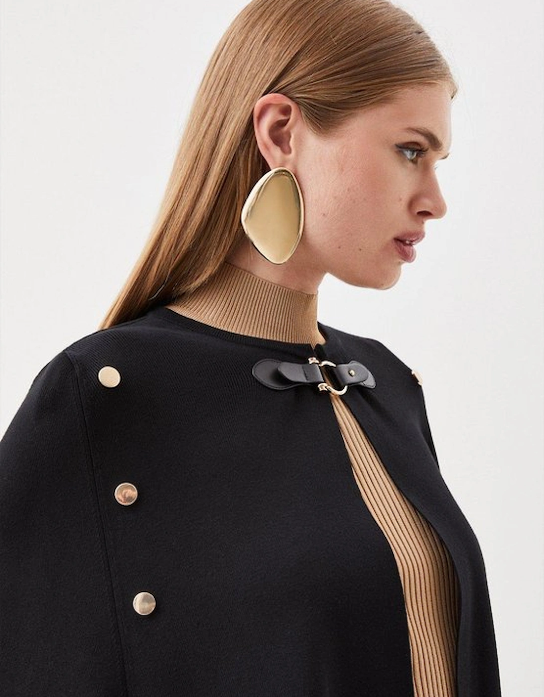 Popper Detail Knit Cape