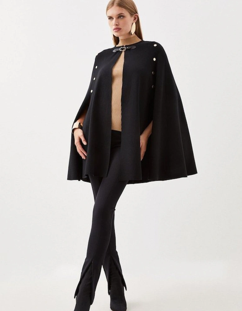 Popper Detail Knit Cape