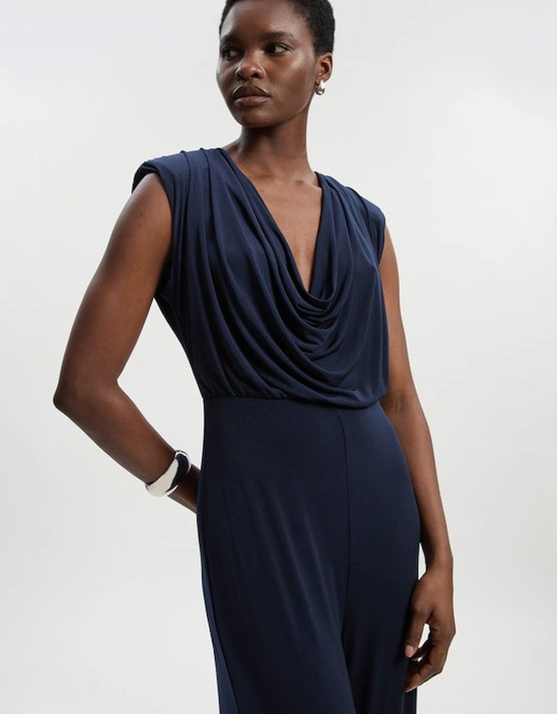Jersey Crepe Cowl Neck Wide Leg Jumpsuit