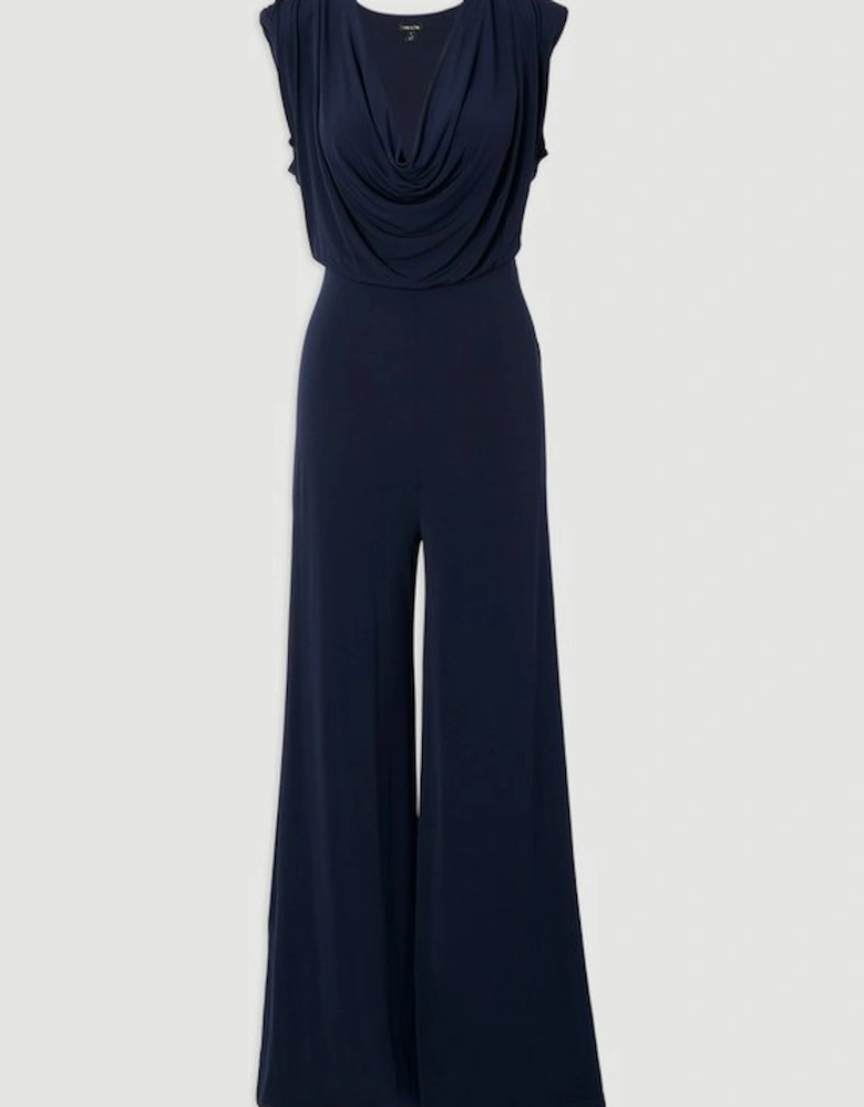 Jersey Crepe Cowl Neck Wide Leg Jumpsuit