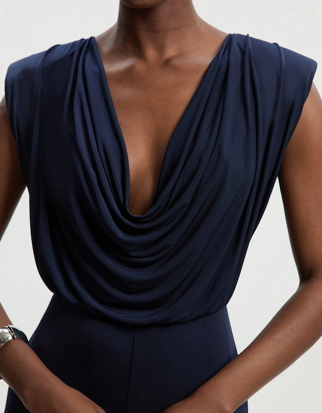 Jersey Crepe Cowl Neck Wide Leg Jumpsuit