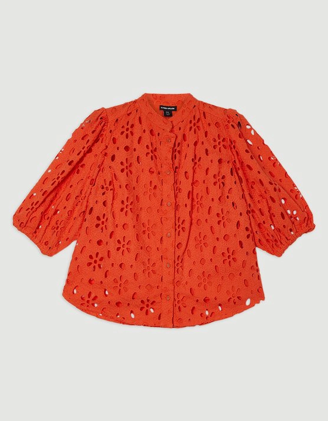 Cotton Broderie Belted Short Sleeve Woven Blouse