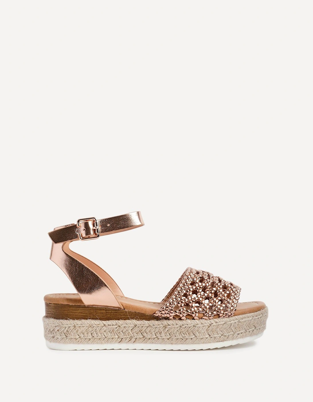 Sundown Rose Gold Faux Leather Handwoven Espadrille Flatform Sandal, 2 of 1