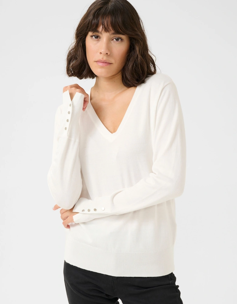 KAlizza V-neck Buttoned Cuff Pullover Plain