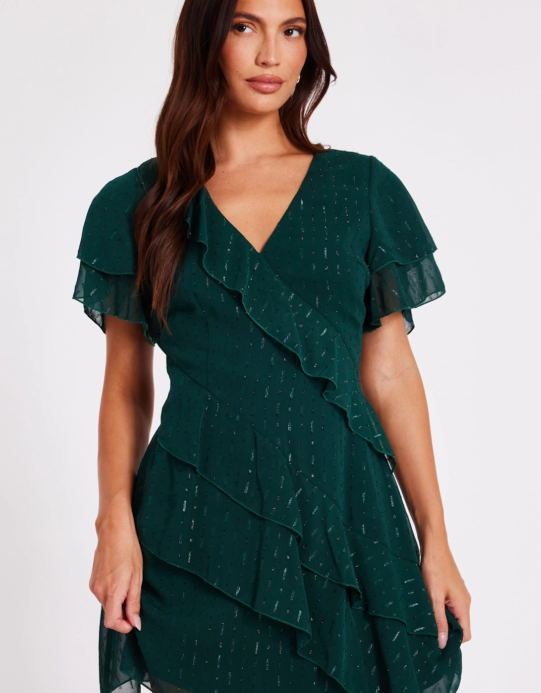 Green Chiffon Ruffle Mini Dress, 2 of 1