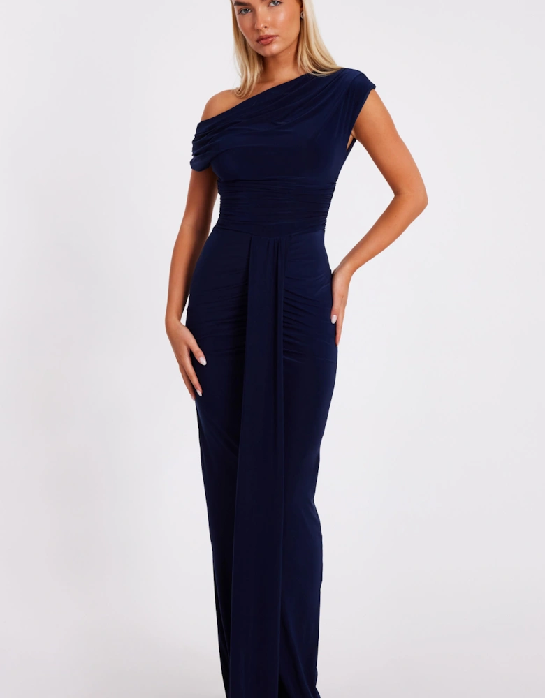 Navy Drape Front Maxi Dress