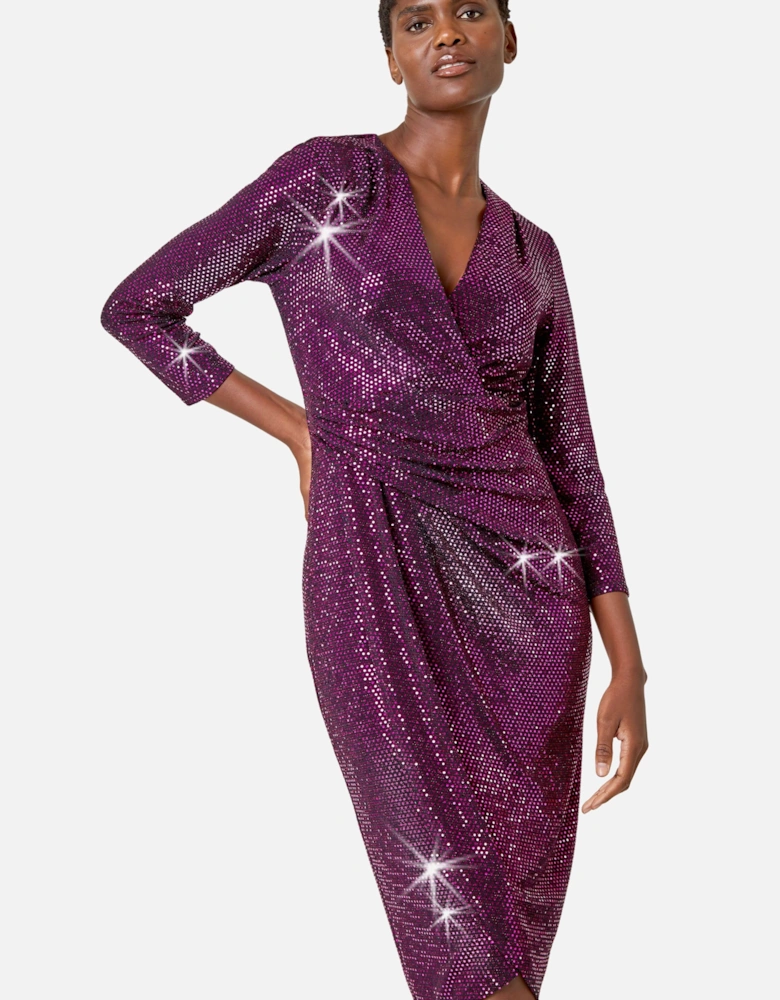 Sequin Gathered Wrap Stretch Dress
