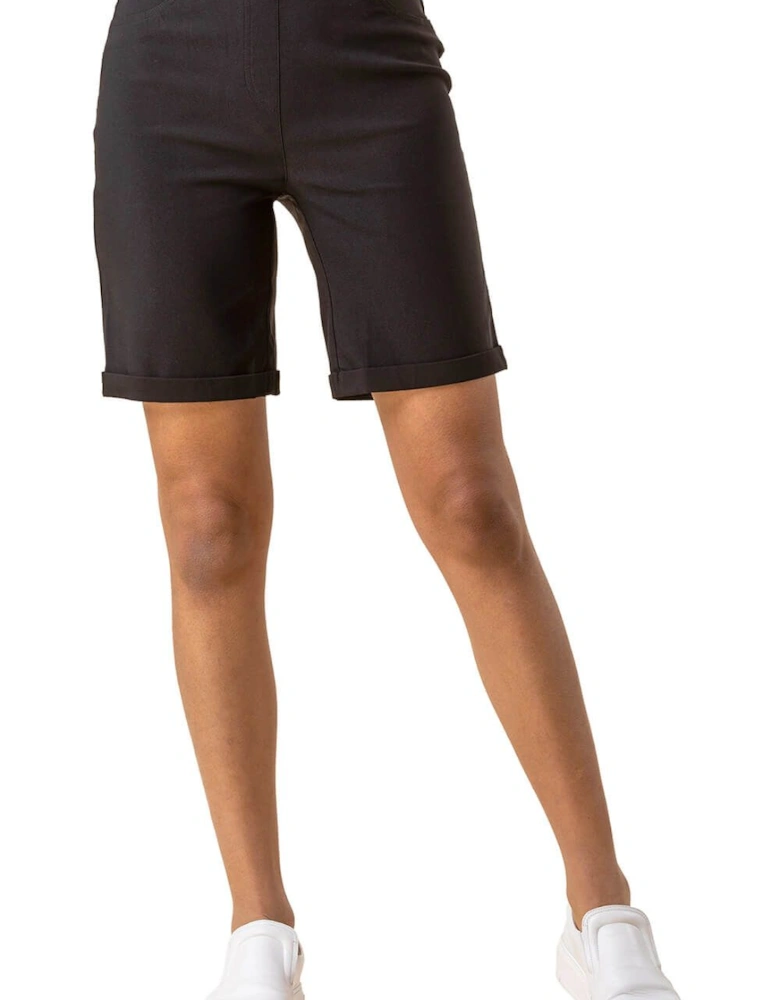 Elastic Waist Turn Up Stretch Shorts