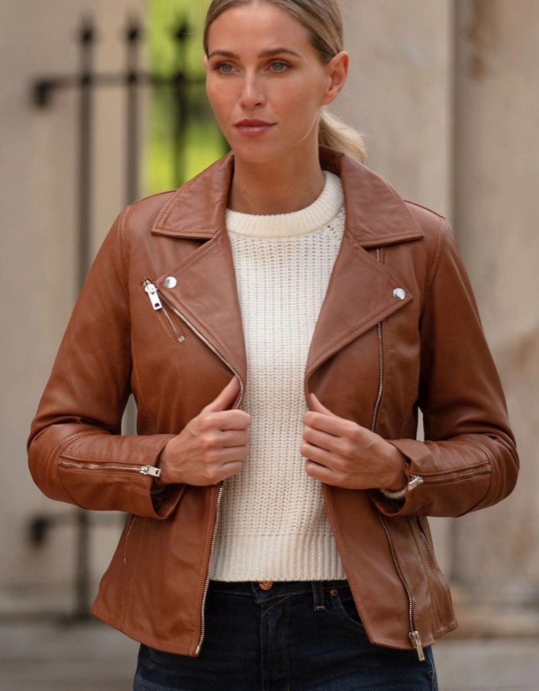 'Giulia' Ladies Veg Tanned Leather Biker Jacket