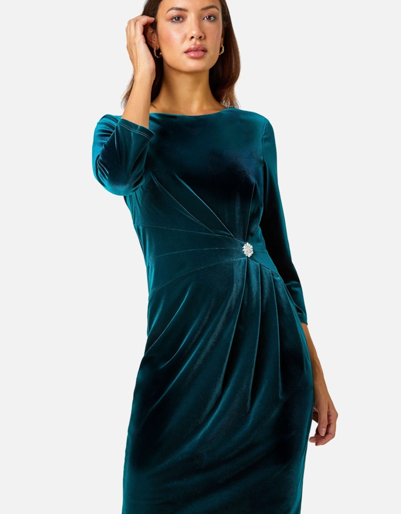 Velvet Side Twist Diamante Stretch Dress
