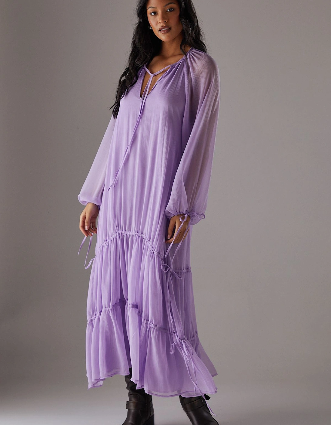 Chiffon Drawstring Detail Midaxi Smock Dress, 2 of 1