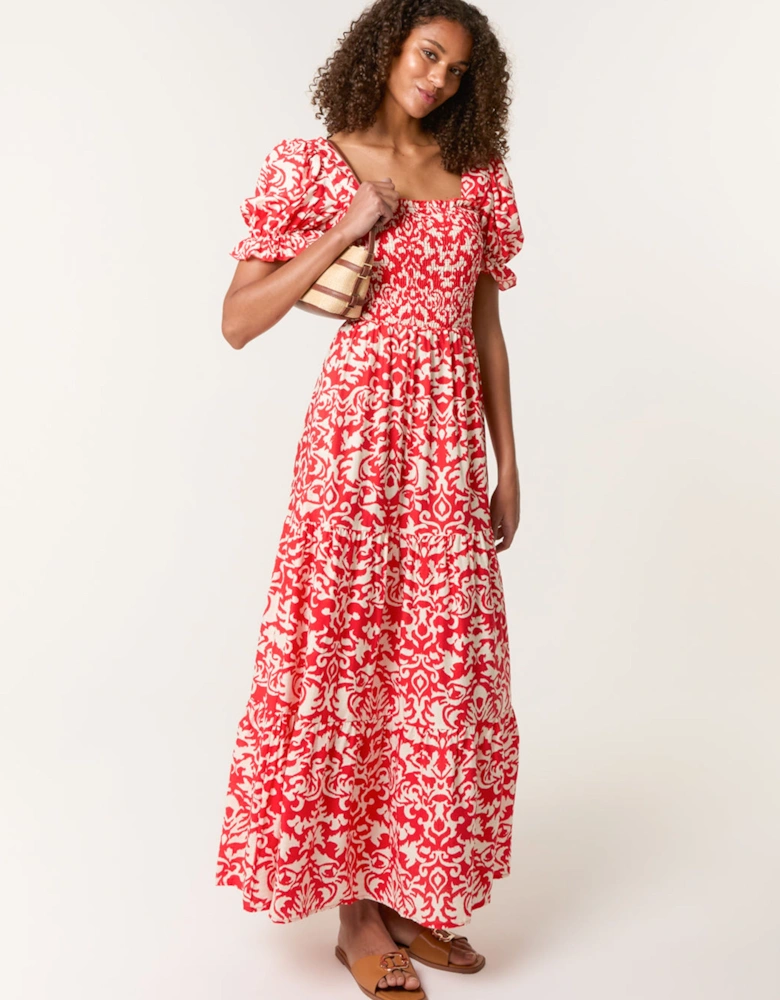 Red Puff Sleeve Square Neck Maxi Dress