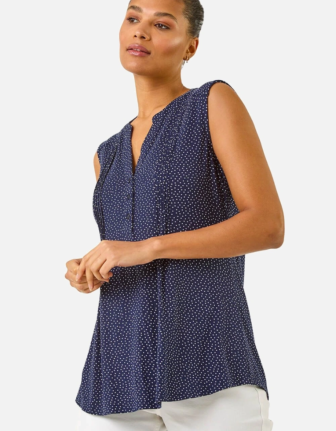 Polka Dot Print Pintuck Vest, 2 of 1