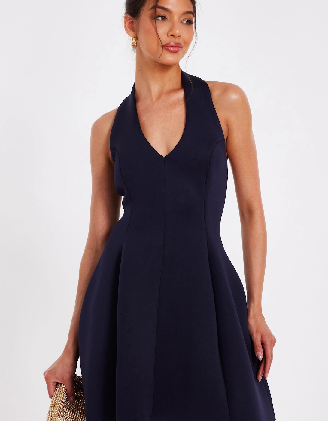 Navy Halter Neck Skater Dress, 2 of 1