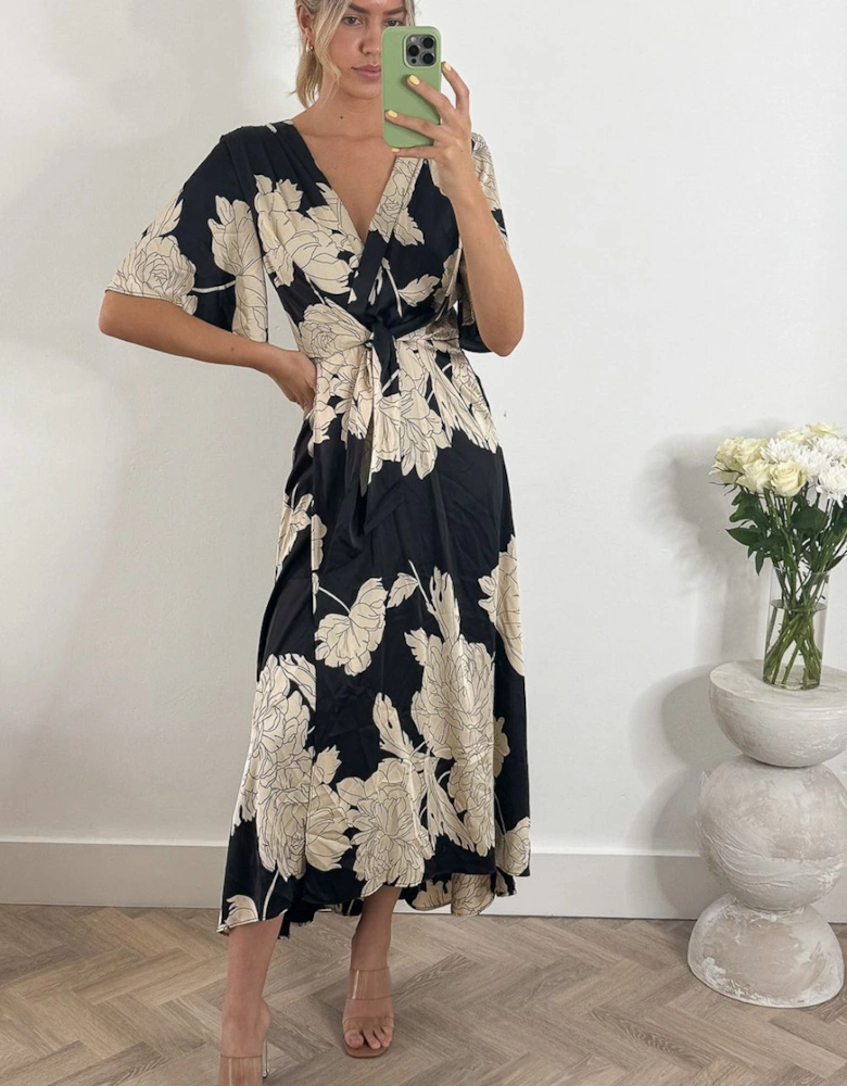 Willow Satin Wrap Tie Waist Dress