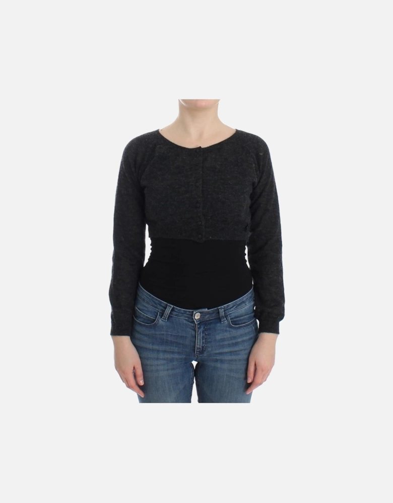 Cropped Cardigan Long Sleeves Knitwear - Gray Sweaters