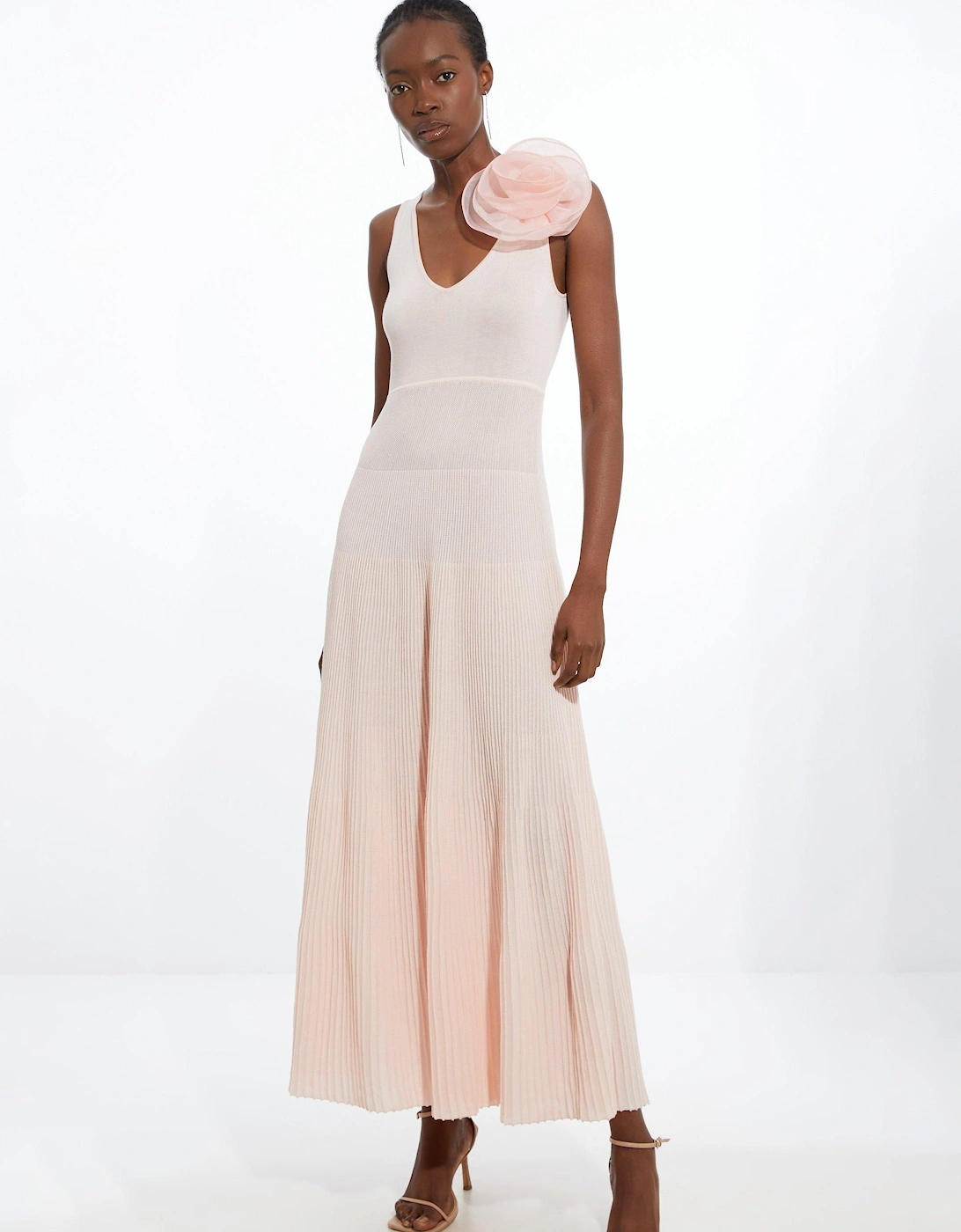 Viscose Blend Knit Corsage Detail Maxi Dress, 2 of 1