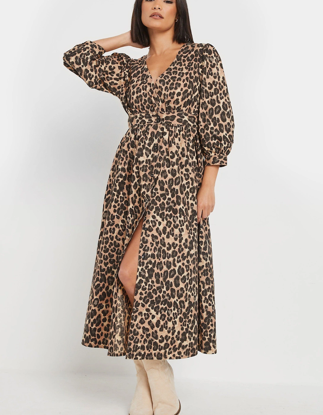 Petite Leopard Print Button Midi Dress, 2 of 1