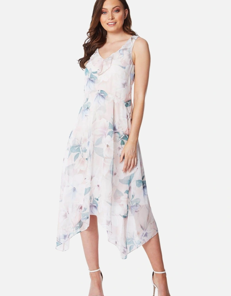 Floral Chiffon Frill Midi Dress