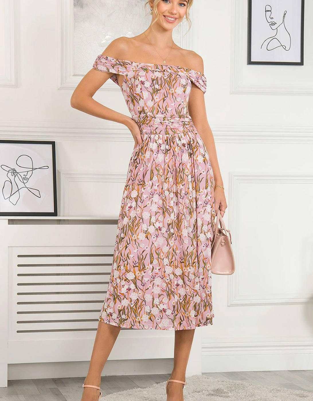 Rezka Off Shoulder Mesh Midi Dress, 2 of 1