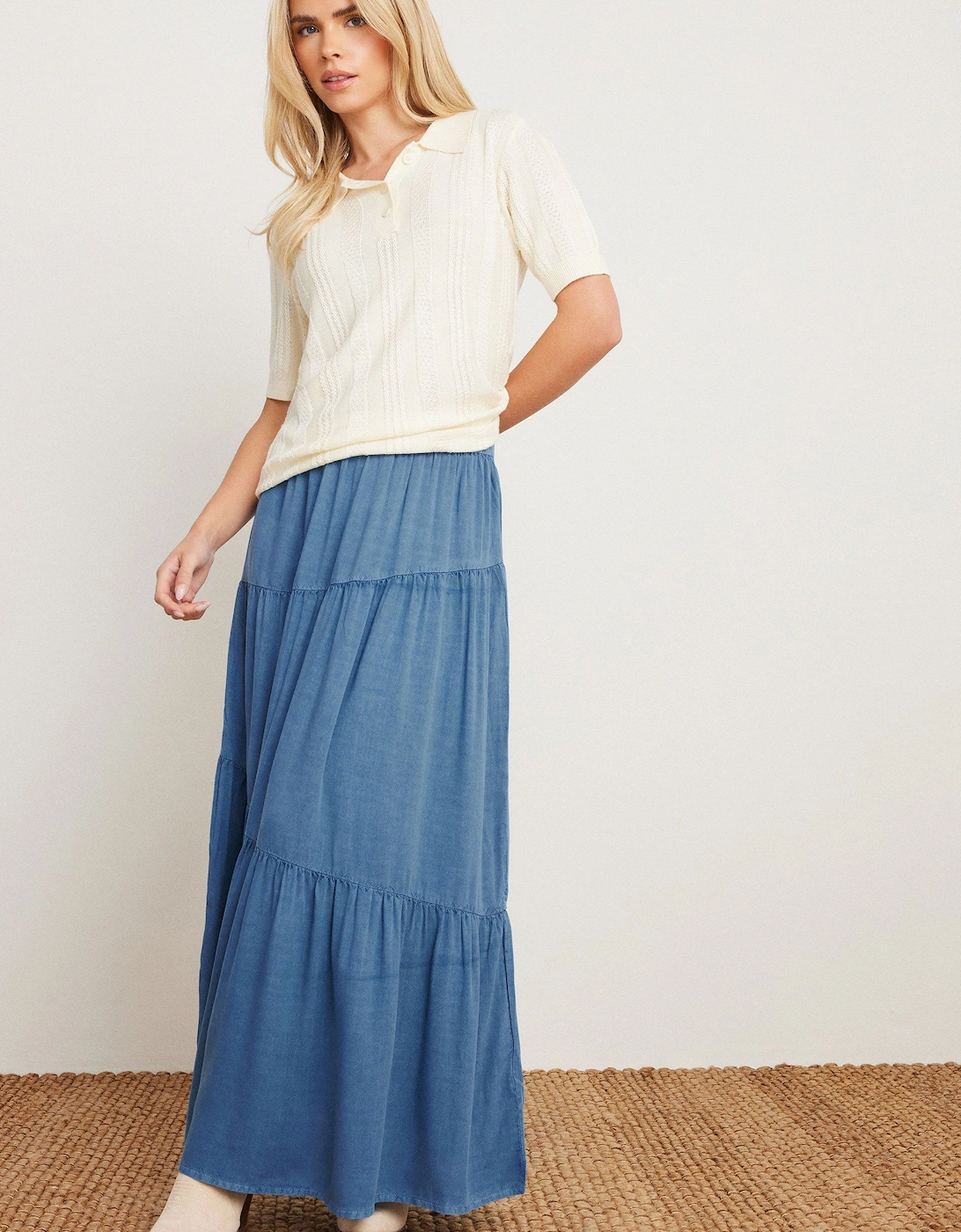 Petite Asymmetric Tiered Maxi Skirt, 2 of 1
