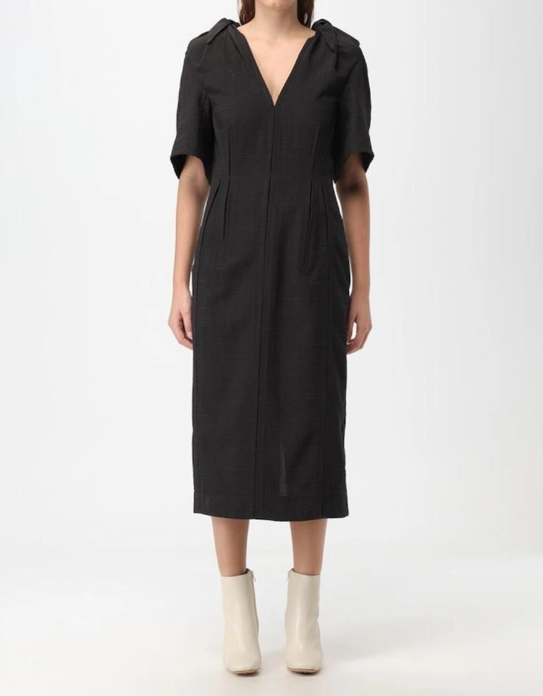 Midi Dress Textured Fabric VNeck - Coffee Dresses