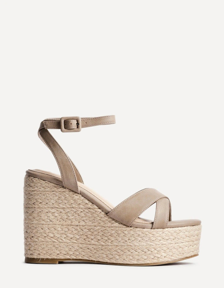 Tahiti Taupe Faux Leather Crossover Espadrille Wedge