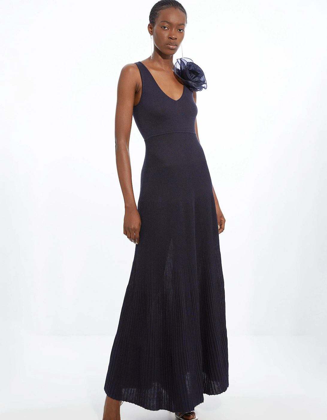 Viscose Blend Knit Corsage Detail Maxi Dress, 2 of 1
