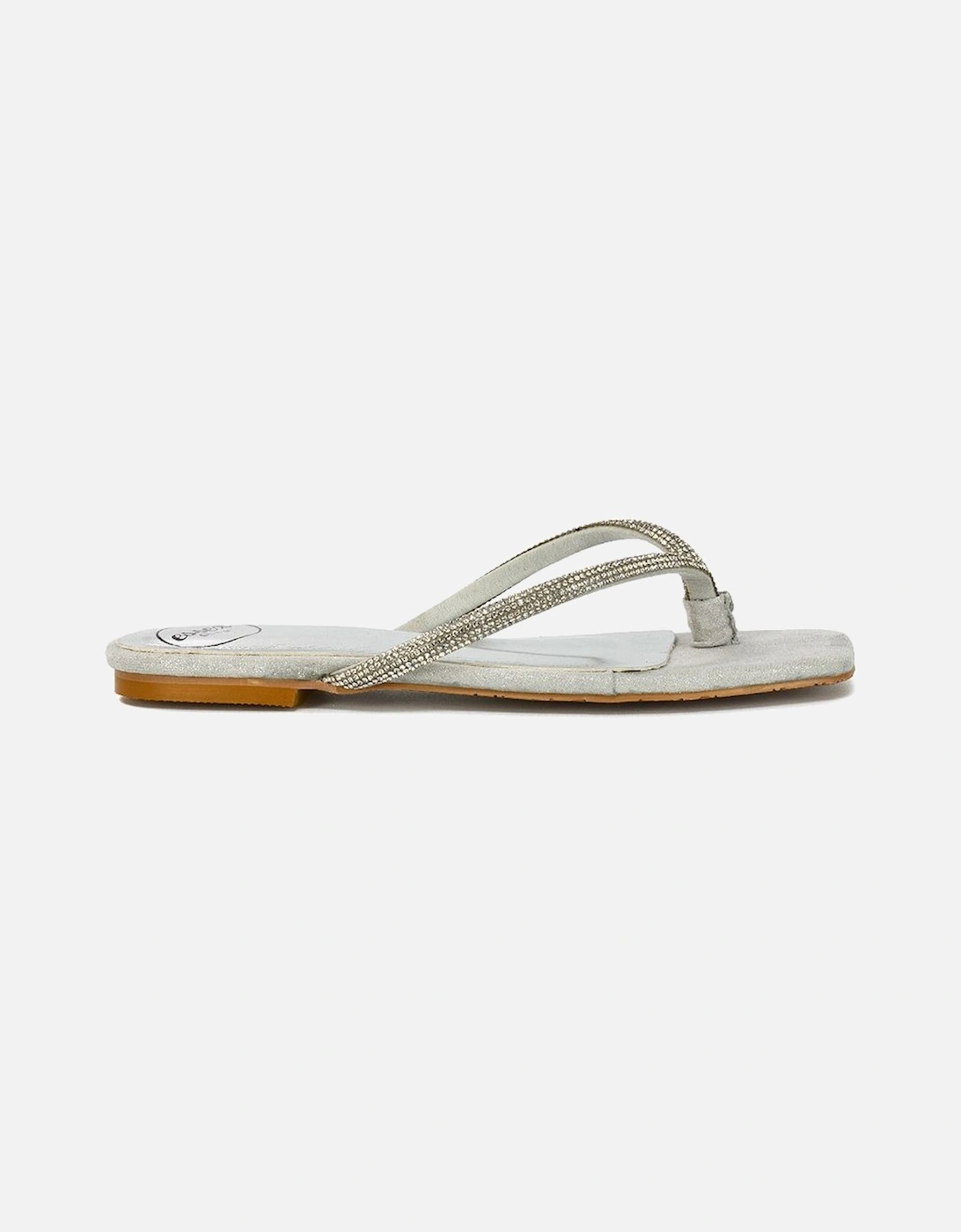 'Raina' Square Toe Thong Strap Flat Diamante Sandal Slides, 2 of 1