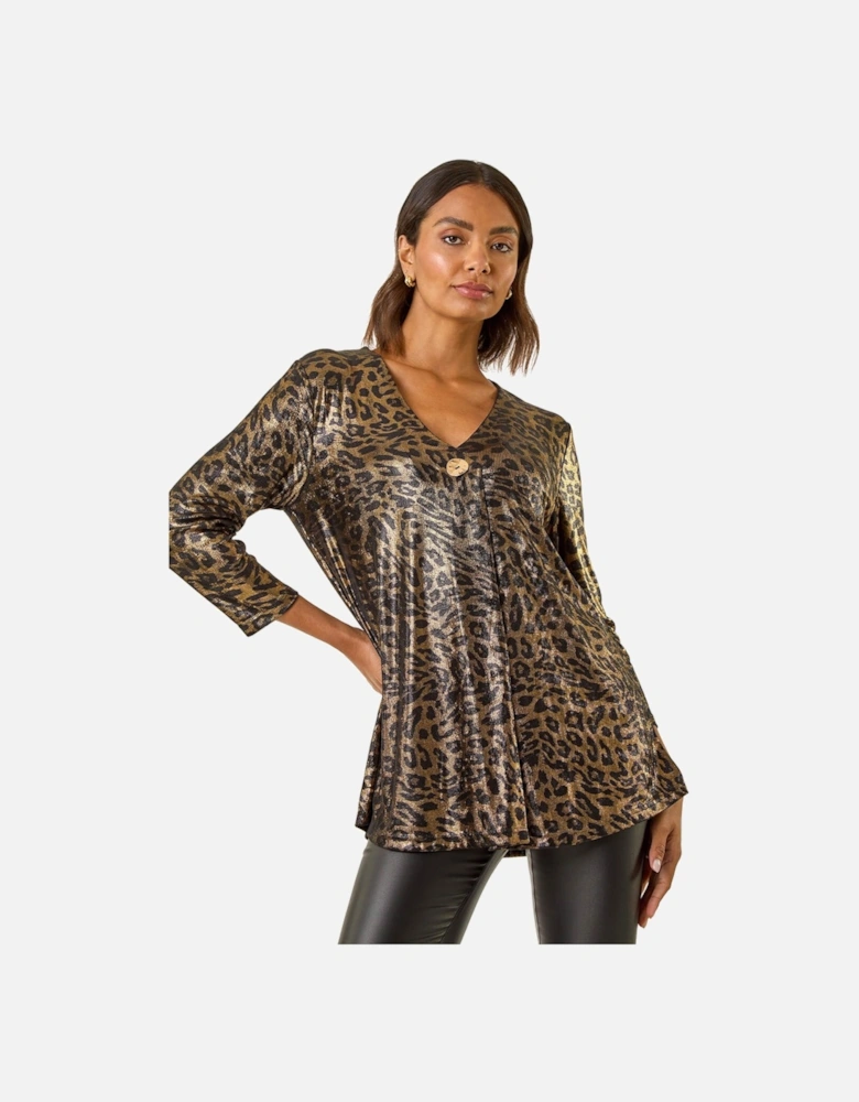 Metallic Animal Print Tunic Top