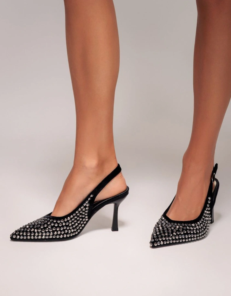 Rhinestone Slingback Heeled Court Shoes