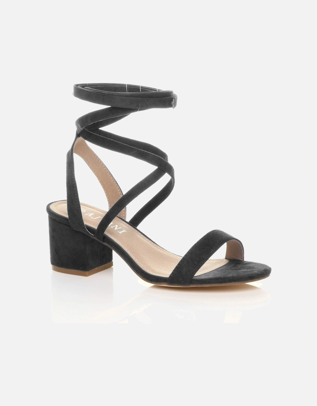 Mid Block Heel Tie Up Faux Suede Heeled Sandals, 2 of 1