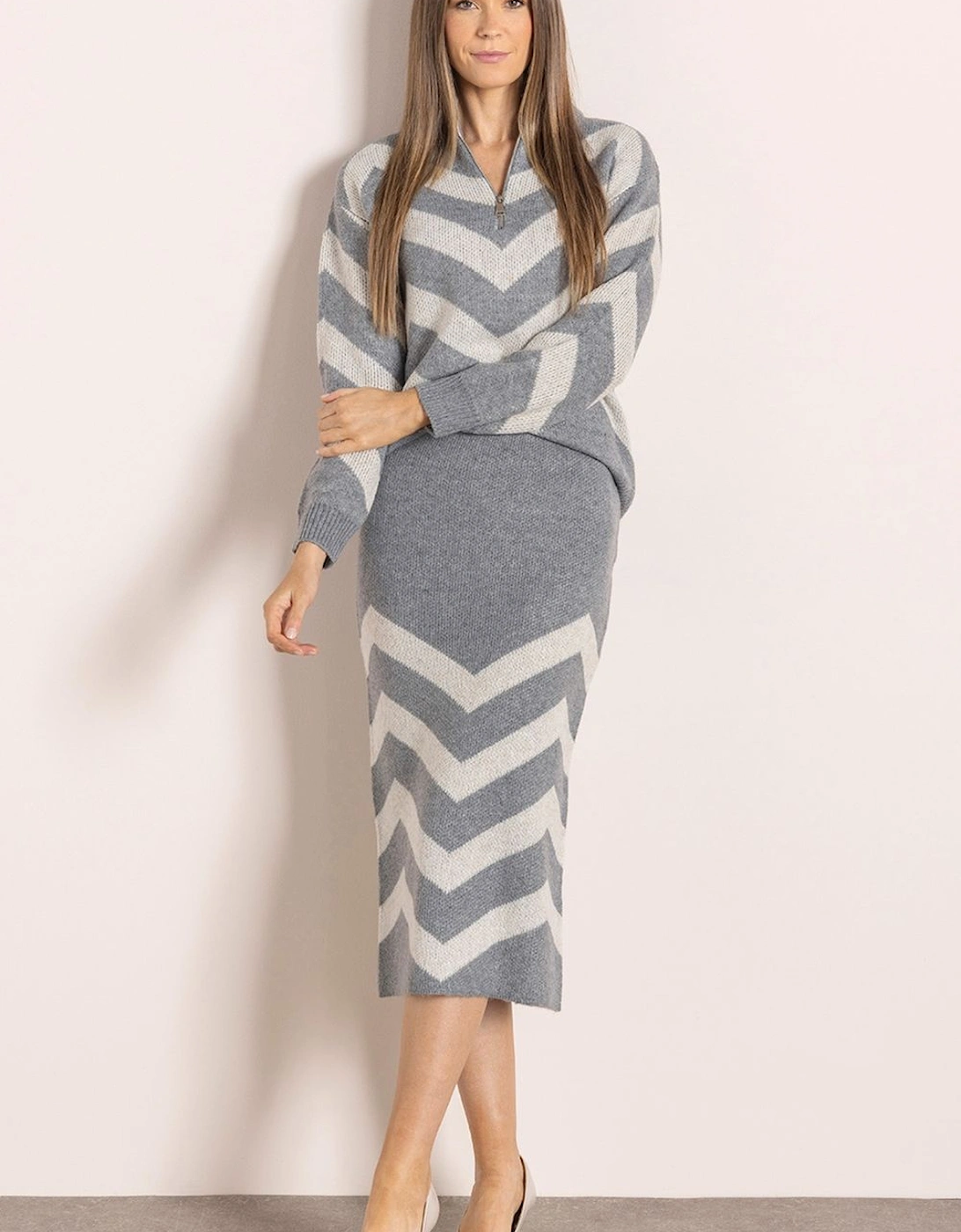 Chevron Pattern Knitted Midi Skirt, 2 of 1